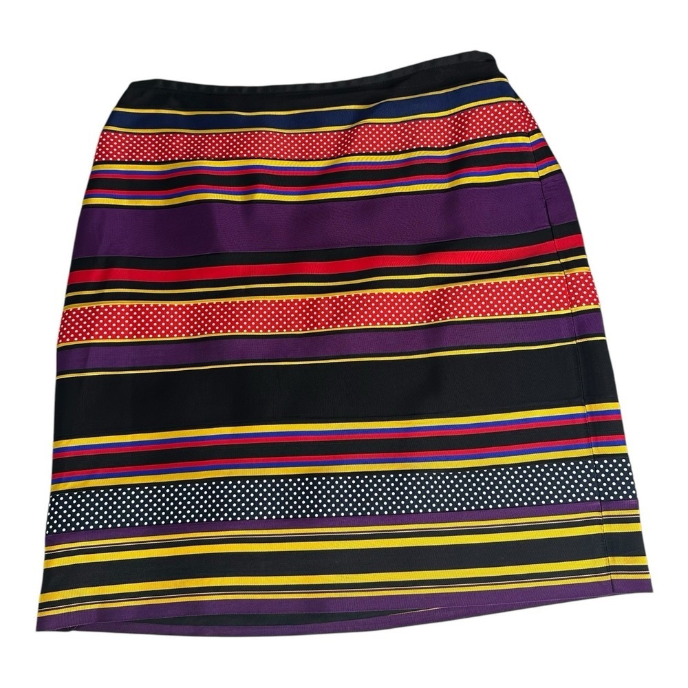J MCLAUGHLIN Womens Sz 8‎ Multicolor Stripe Dot Print Lined Side Zip Skirt